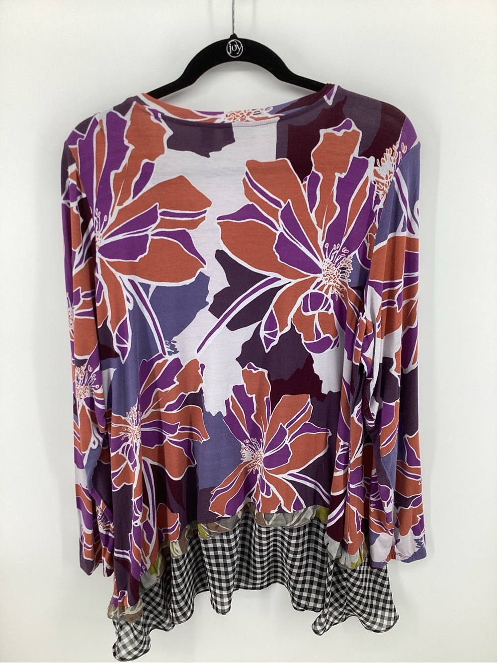 LOGO by Lori Goldstein Purple & Rust Floral Tunic with Gingham Hem
